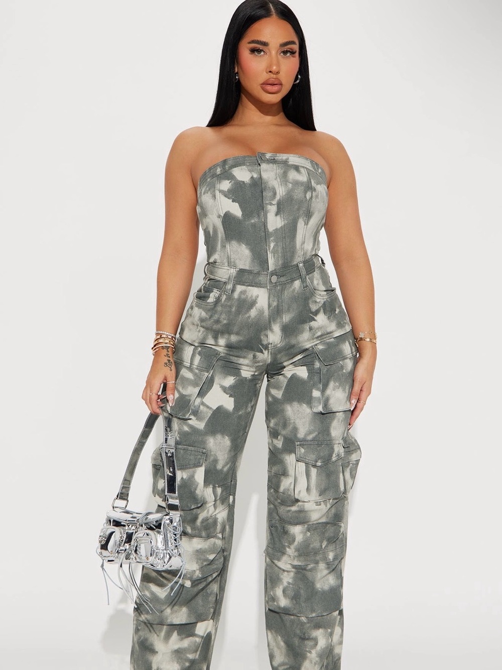 Strapless Tie-Dye Cargo Jumpsuit